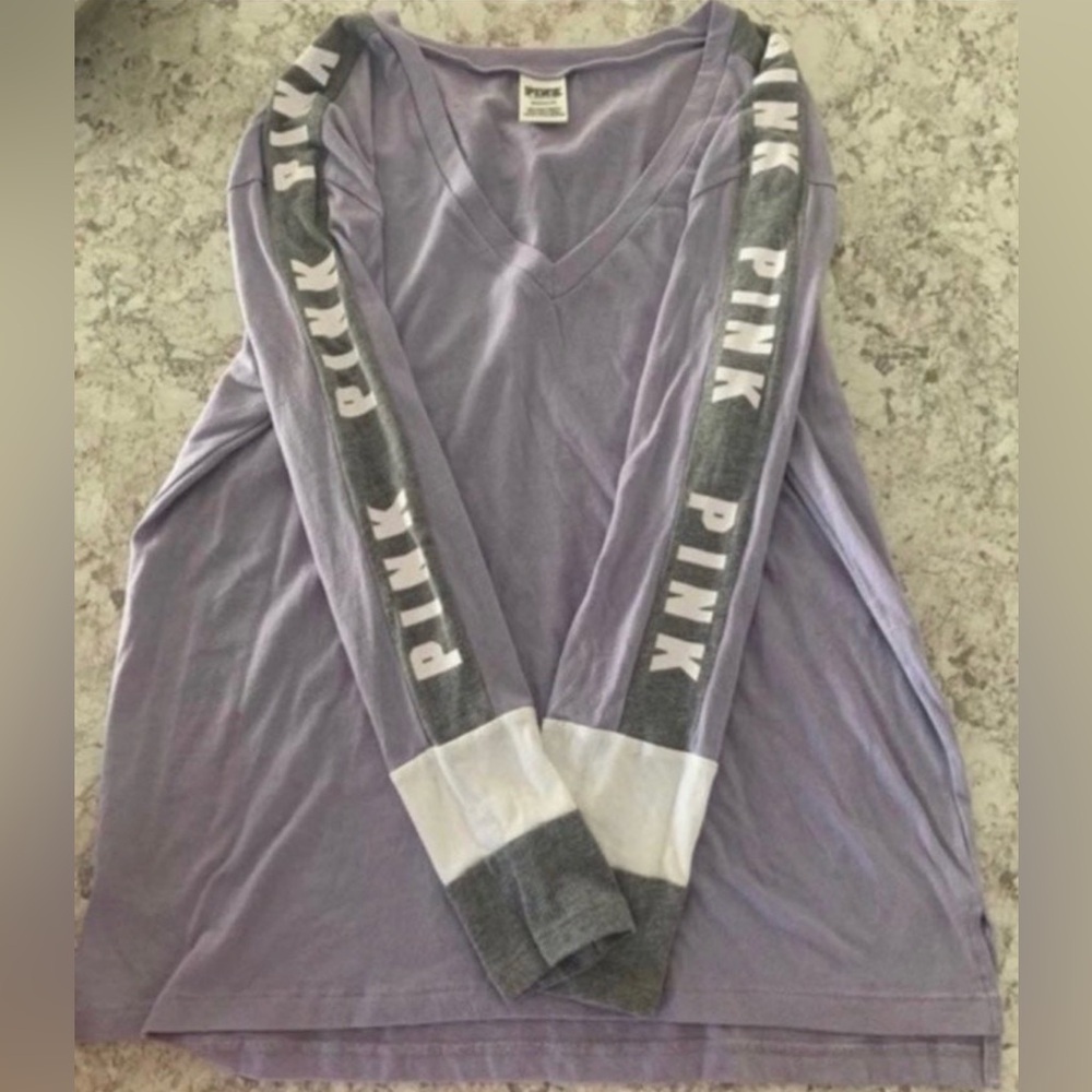 VS PINK Shirt Long Sleeve Small Oversized Purple Gray